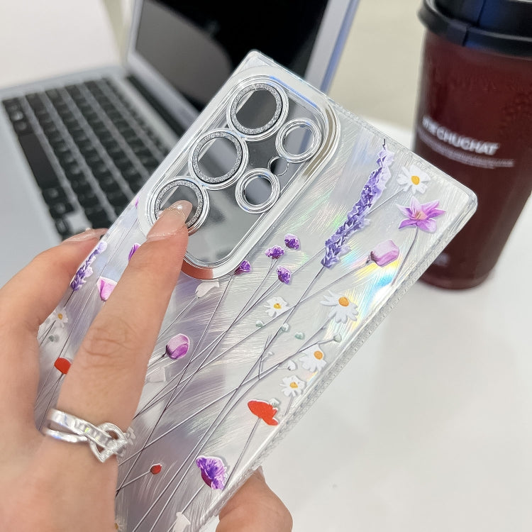 For Samsung Galaxy S25+ 5G Electroplating Flower Texture TPU Phone Case(Purple Wildflowers SH1) - free shipping - PMC Jewellery - Order now!