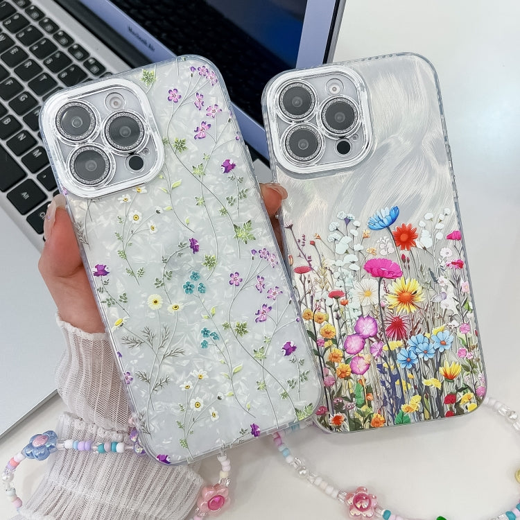 For iPhone 16e Electroplating Flower Texture Wristband TPU Phone Case(Red Plum Blossom SH2) - iPhone 16e Cases by PMC TechLife | Online Shopping South Africa | PMC TechLife | Buy Now Pay Later Mobicred