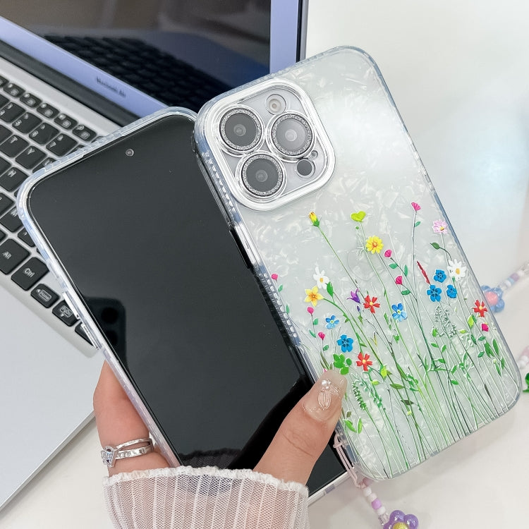 For iPhone 16e Electroplating Flower Texture Wristband TPU Phone Case(Purple Wildflowers SH1) - iPhone 16e Cases by PMC TechLife | Online Shopping South Africa | PMC TechLife | Buy Now Pay Later Mobicred