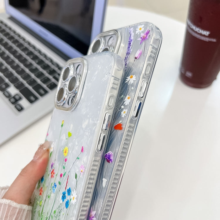 For iPhone 16e Electroplating Flower Texture Wristband TPU Phone Case(Wild Chrysanthemum SH5) - iPhone 16e Cases by PMC TechLife | Online Shopping South Africa | PMC TechLife | Buy Now Pay Later Mobicred