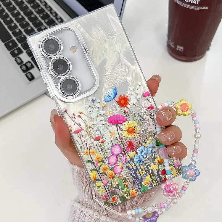 For Samsung Galaxy S25 5G Electroplating Flower Texture Wristband TPU Phone Case(Flowers SH4) - free shipping - PMC Jewellery - Order now!
