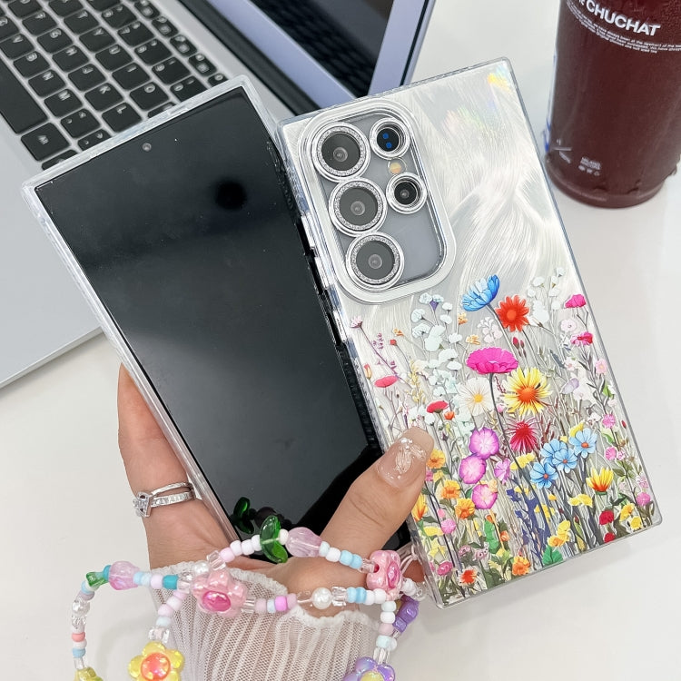 For Samsung Galaxy S25+ 5G Electroplating Flower Texture Wristband TPU Phone Case(Red Plum Blossom SH2) - free shipping - PMC Jewellery - Order now!