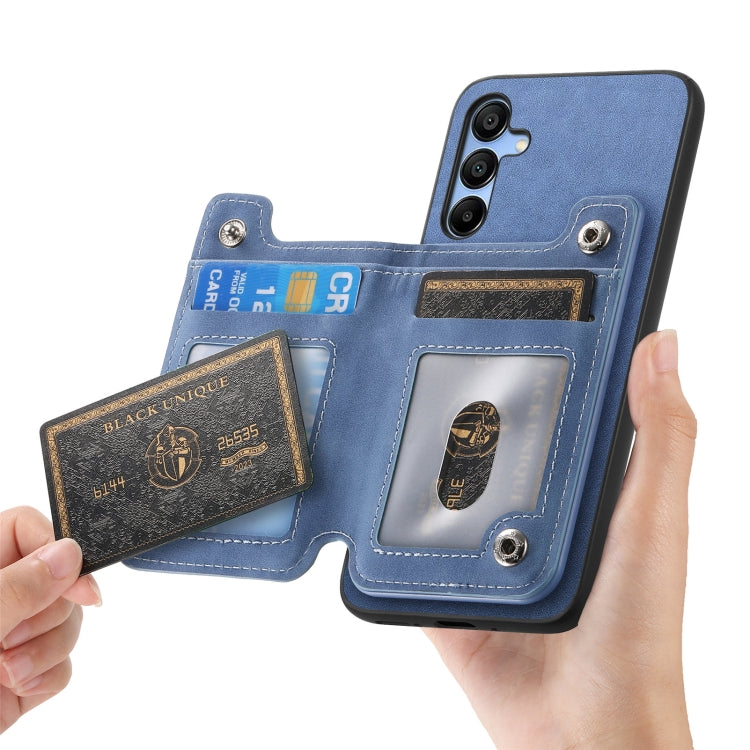 For Samsung Galaxy S25 5G Retro MagSafe Zipper Wallet Card Bag Back Phone Case(Blue) - Galaxy S25 5G Cases by PMC Jewellery | Online Shopping South Africa | PMC Jewellery | Buy Now Pay Later Mobicred