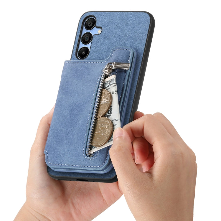 For Samsung Galaxy S25 5G Retro MagSafe Zipper Wallet Card Bag Back Phone Case(Blue) - Galaxy S25 5G Cases by PMC Jewellery | Online Shopping South Africa | PMC Jewellery | Buy Now Pay Later Mobicred