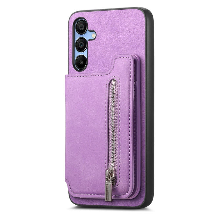 For Samsung Galaxy S25 5G Retro MagSafe Zipper Wallet Card Bag Back Phone Case(Purple) - Galaxy S25 5G Cases by PMC Jewellery | Online Shopping South Africa | PMC Jewellery | Buy Now Pay Later Mobicred
