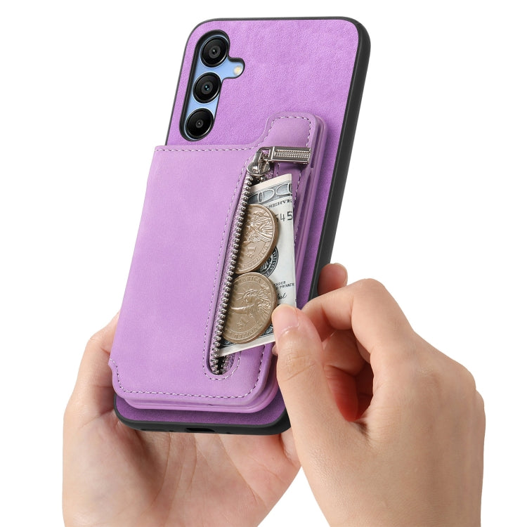 For Samsung Galaxy S25 5G Retro MagSafe Zipper Wallet Card Bag Back Phone Case(Purple) - Galaxy S25 5G Cases by PMC Jewellery | Online Shopping South Africa | PMC Jewellery | Buy Now Pay Later Mobicred