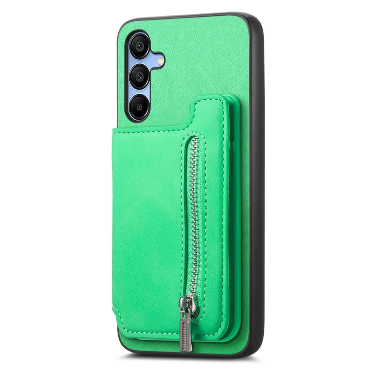 For Samsung Galaxy S25 5G Retro MagSafe Zipper Wallet Card Bag Back Phone Case(Green) - Galaxy S25 5G Cases by PMC Jewellery | Online Shopping South Africa | PMC Jewellery | Buy Now Pay Later Mobicred