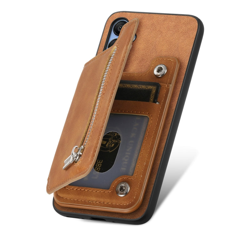For Samsung Galaxy S25 5G Retro MagSafe Zipper Wallet Card Bag Back Phone Case(Brown) - Galaxy S25 5G Cases by PMC Jewellery | Online Shopping South Africa | PMC Jewellery | Buy Now Pay Later Mobicred