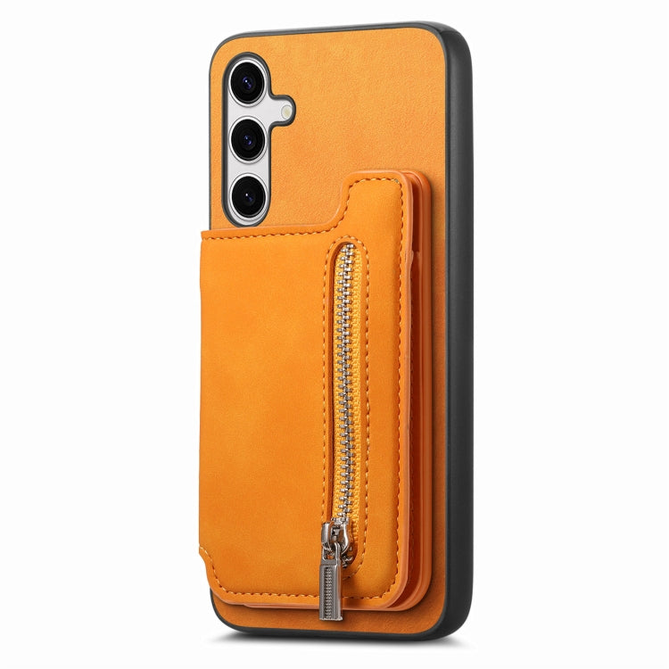 For Samsung Galaxy S25+ 5G Retro MagSafe Zipper Wallet Card Bag Back Phone Case(Yellow) - Galaxy S25+ 5G Cases by PMC Jewellery | Online Shopping South Africa | PMC Jewellery | Buy Now Pay Later Mobicred