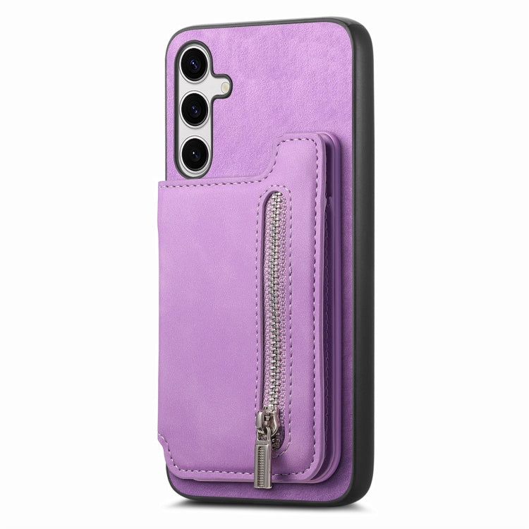 For Samsung Galaxy S25+ 5G Retro MagSafe Zipper Wallet Card Bag Back Phone Case(Purple) - Galaxy S25+ 5G Cases by PMC Jewellery | Online Shopping South Africa | PMC Jewellery | Buy Now Pay Later Mobicred