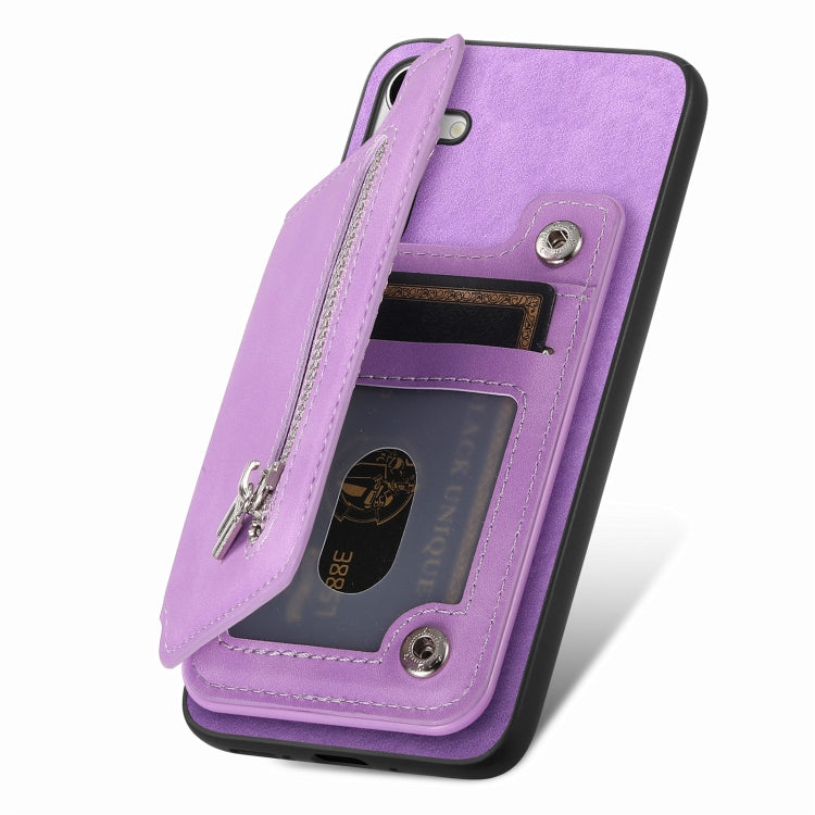 For Samsung Galaxy S25+ 5G Retro MagSafe Zipper Wallet Card Bag Back Phone Case(Purple) - Galaxy S25+ 5G Cases by PMC Jewellery | Online Shopping South Africa | PMC Jewellery | Buy Now Pay Later Mobicred