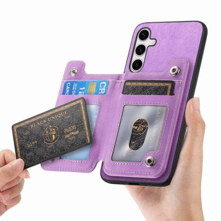 For Samsung Galaxy S25+ 5G Retro MagSafe Zipper Wallet Card Bag Back Phone Case(Purple) - Galaxy S25+ 5G Cases by PMC Jewellery | Online Shopping South Africa | PMC Jewellery | Buy Now Pay Later Mobicred