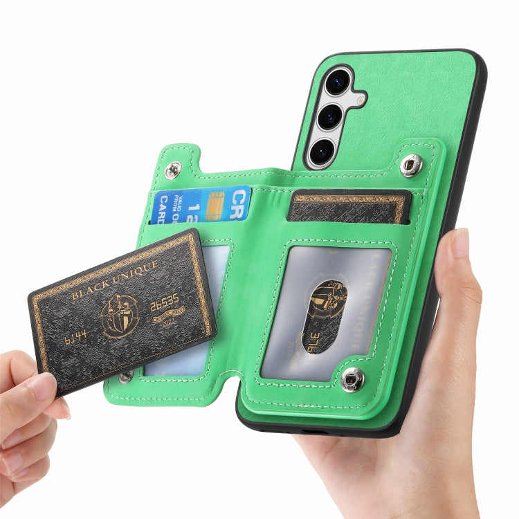 For Samsung Galaxy S25+ 5G Retro MagSafe Zipper Wallet Card Bag Back Phone Case(Green) - Galaxy S25+ 5G Cases by PMC Jewellery | Online Shopping South Africa | PMC Jewellery | Buy Now Pay Later Mobicred
