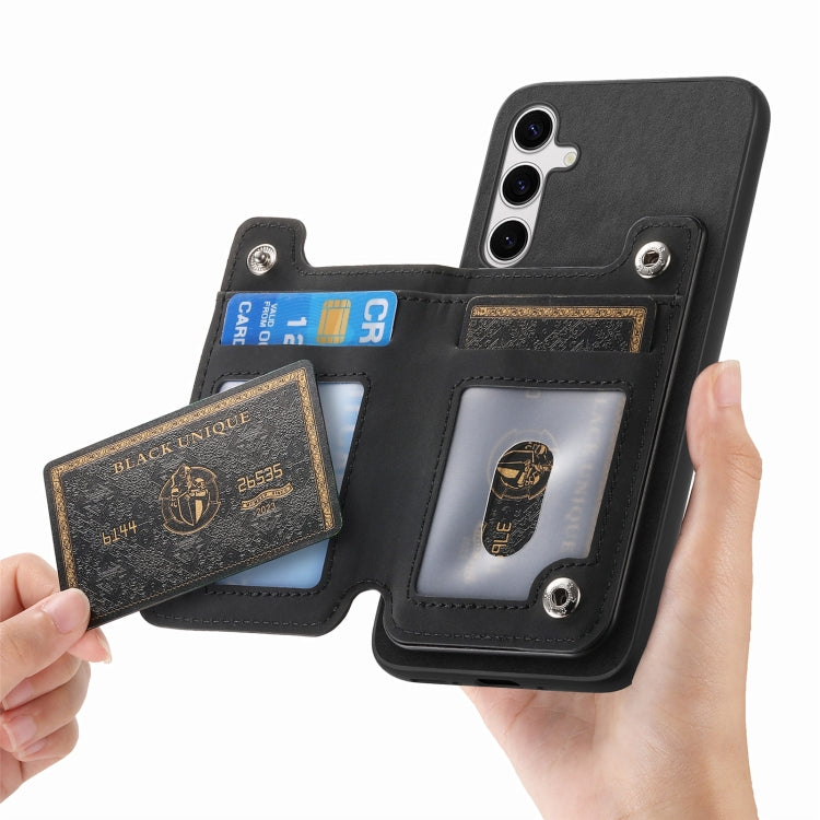 For Samsung Galaxy S25+ 5G Retro MagSafe Zipper Wallet Card Bag Back Phone Case(Black) - Galaxy S25+ 5G Cases by PMC Jewellery | Online Shopping South Africa | PMC Jewellery | Buy Now Pay Later Mobicred