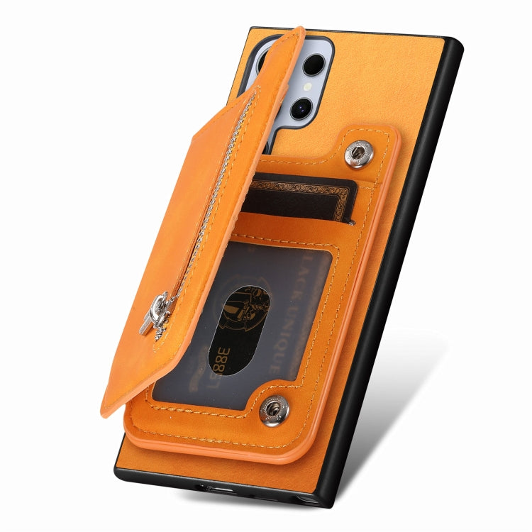 For Samsung Galaxy S25 Ultra 5G Retro MagSafe Zipper Wallet Card Bag Back Phone Case(Yellow) - Galaxy S25 Ultra 5G Cases by PMC TechLife | Online Shopping South Africa | PMC TechLife | Buy Now Pay Later Mobicred
