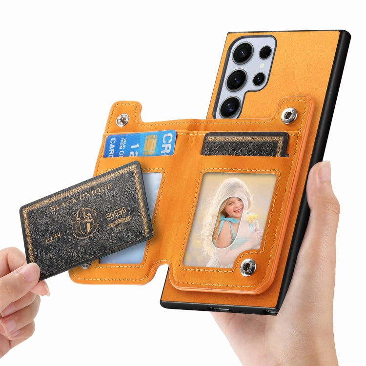 For Samsung Galaxy S25 Ultra 5G Retro MagSafe Zipper Wallet Card Bag Back Phone Case(Yellow) - Galaxy S25 Ultra 5G Cases by PMC TechLife | Online Shopping South Africa | PMC TechLife | Buy Now Pay Later Mobicred