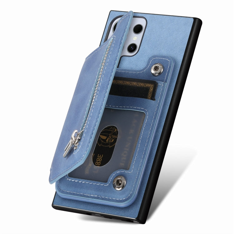 For Samsung Galaxy S25 Ultra 5G Retro MagSafe Zipper Wallet Card Bag Back Phone Case(Blue) - Galaxy S25 Ultra 5G Cases by PMC TechLife | Online Shopping South Africa | PMC TechLife | Buy Now Pay Later Mobicred