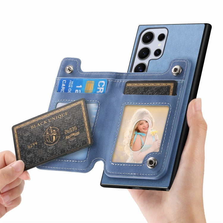 For Samsung Galaxy S25 Ultra 5G Retro MagSafe Zipper Wallet Card Bag Back Phone Case(Blue) - Galaxy S25 Ultra 5G Cases by PMC TechLife | Online Shopping South Africa | PMC TechLife | Buy Now Pay Later Mobicred