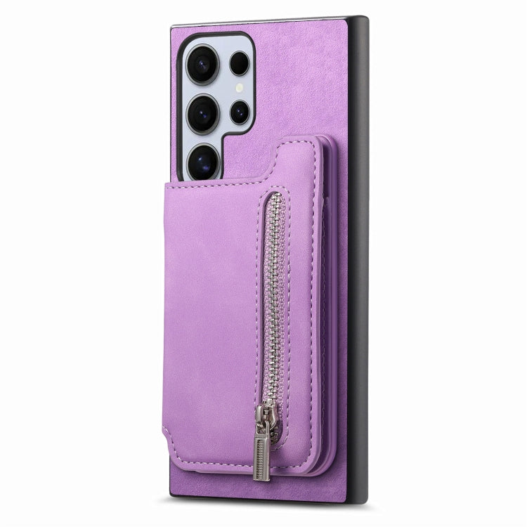 For Samsung Galaxy S25 Ultra 5G Retro MagSafe Zipper Wallet Card Bag Back Phone Case(Purple) - Galaxy S25 Ultra 5G Cases by PMC TechLife | Online Shopping South Africa | PMC TechLife | Buy Now Pay Later Mobicred