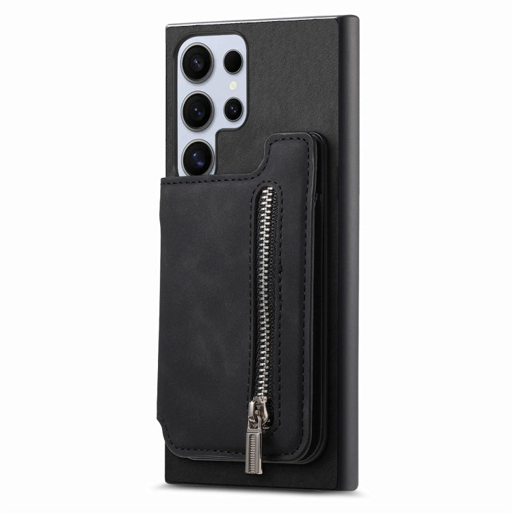 For Samsung Galaxy S25 Ultra 5G Retro MagSafe Zipper Wallet Card Bag Back Phone Case(Black) - Galaxy S25 Ultra 5G Cases by PMC TechLife | Online Shopping South Africa | PMC TechLife | Buy Now Pay Later Mobicred