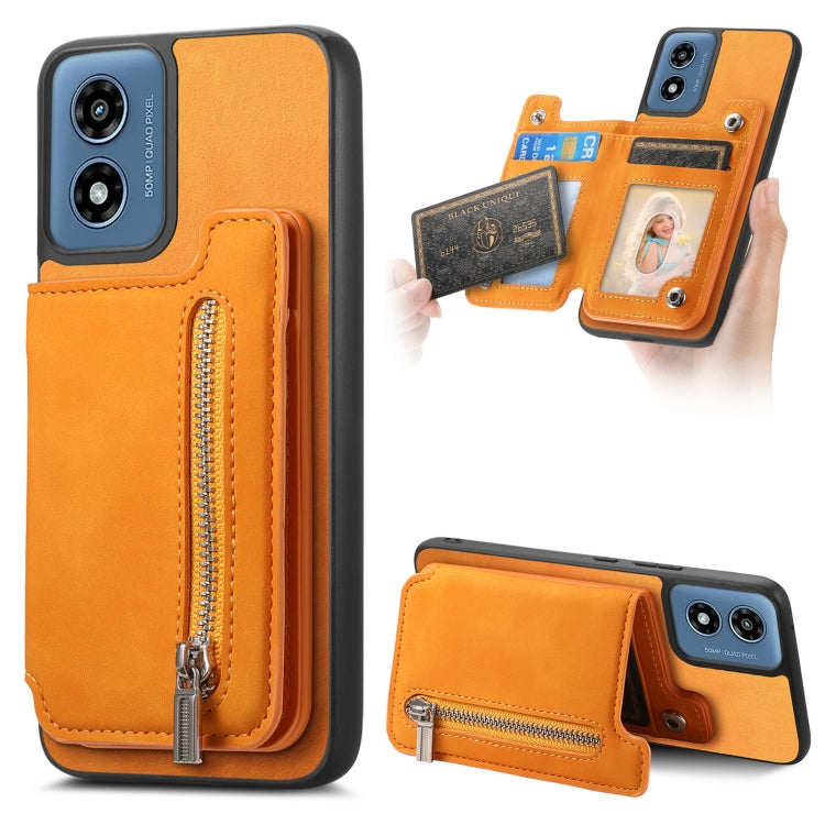 For Motorola Moto G 5G 2024 Retro MagSafe Zipper Wallet Card Bag Back Phone Case(Yellow) - Motorola Cases by PMC TechLife | Online Shopping South Africa | PMC TechLife | Buy Now Pay Later Mobicred