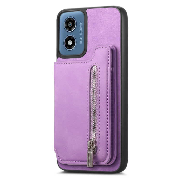 For Motorola Moto G 5G 2024 Retro MagSafe Zipper Wallet Card Bag Back Phone Case(Purple) - Motorola Cases by PMC TechLife | Online Shopping South Africa | PMC TechLife | Buy Now Pay Later Mobicred