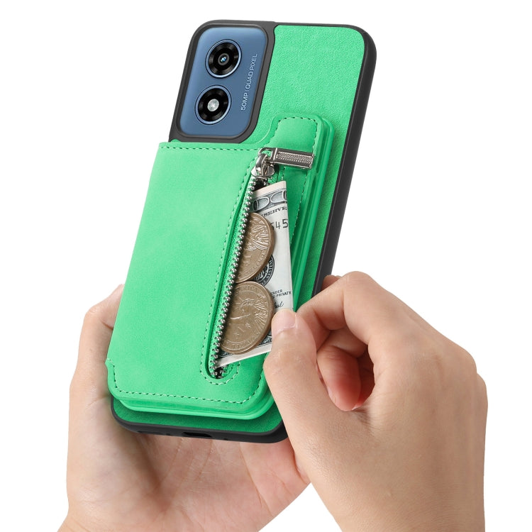 For Motorola Moto G 5G 2024 Retro MagSafe Zipper Wallet Card Bag Back Phone Case(Green) - Motorola Cases by PMC TechLife | Online Shopping South Africa | PMC TechLife | Buy Now Pay Later Mobicred