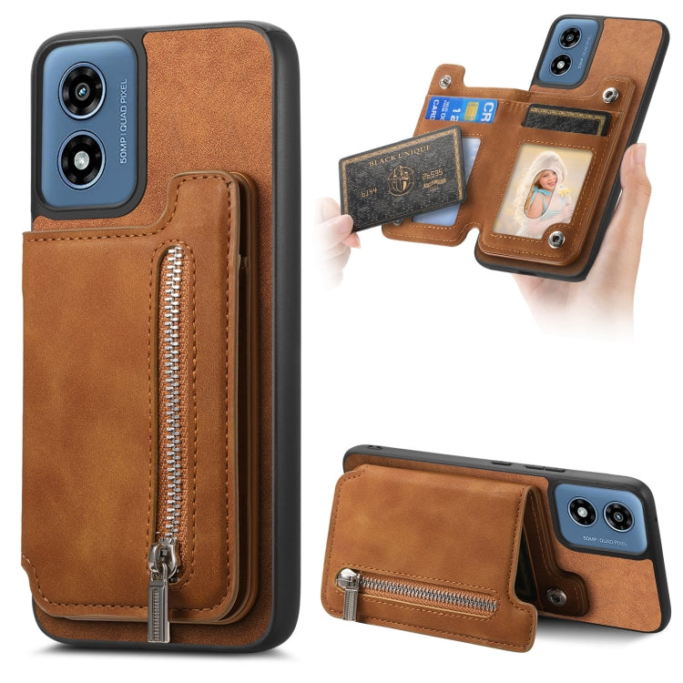 For Motorola Moto G 5G 2024 Retro MagSafe Zipper Wallet Card Bag Back Phone Case(Brown) - Motorola Cases by PMC TechLife | Online Shopping South Africa | PMC TechLife | Buy Now Pay Later Mobicred