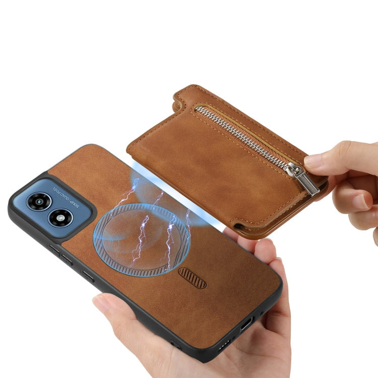 For Motorola Moto G Stylus 5G 2024 Retro MagSafe Zipper Wallet Card Bag Back Phone Case(Brown) - Motorola Cases by PMC TechLife | Online Shopping South Africa | PMC TechLife | Buy Now Pay Later Mobicred