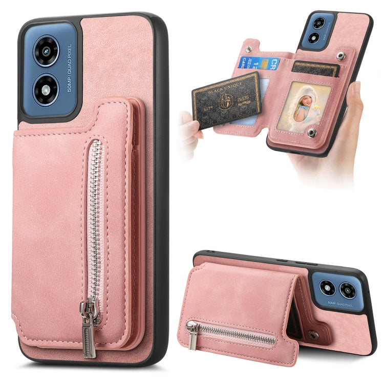For Motorola Moto G Play 2024 4G Retro MagSafe Zipper Wallet Card Bag Back Phone Case(Pink) - Motorola Cases by PMC TechLife | Online Shopping South Africa | PMC TechLife | Buy Now Pay Later Mobicred
