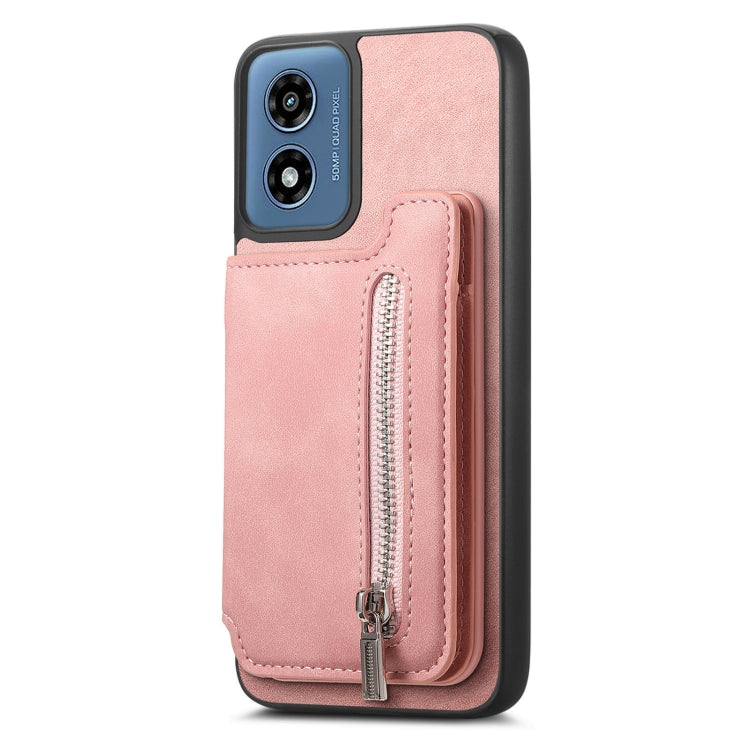 For Motorola Moto G Play 2024 4G Retro MagSafe Zipper Wallet Card Bag Back Phone Case(Pink) - Motorola Cases by PMC TechLife | Online Shopping South Africa | PMC TechLife | Buy Now Pay Later Mobicred