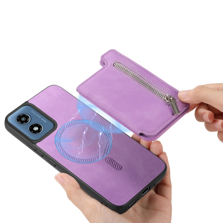 For Motorola Moto G Play 2024 4G Retro MagSafe Zipper Wallet Card Bag Back Phone Case(Purple) - Motorola Cases by PMC TechLife | Online Shopping South Africa | PMC TechLife | Buy Now Pay Later Mobicred