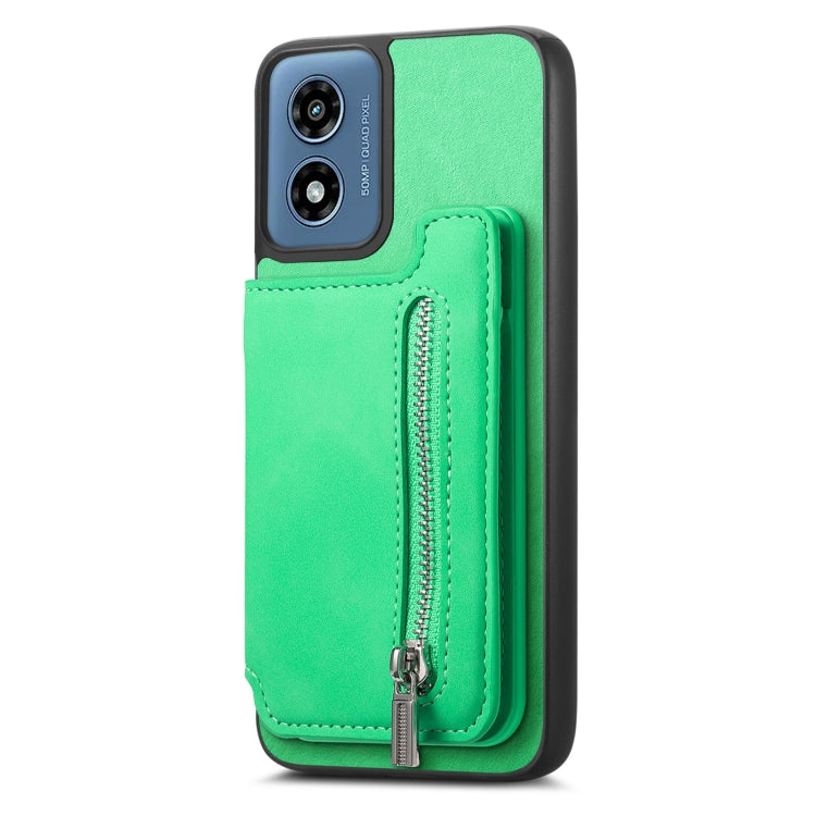 For Motorola Moto G Play 2024 4G Retro MagSafe Zipper Wallet Card Bag Back Phone Case(Green) - Motorola Cases by PMC TechLife | Online Shopping South Africa | PMC TechLife | Buy Now Pay Later Mobicred