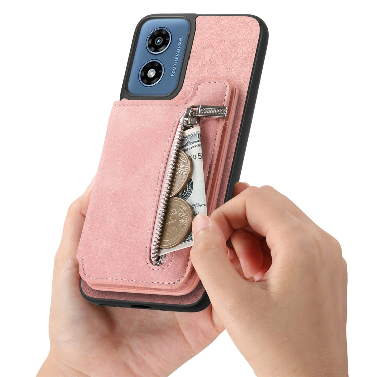For Motorola Moto G Power 2024 5G Retro MagSafe Zipper Wallet Card Bag Back Phone Case(Pink) - Motorola Cases by PMC TechLife | Online Shopping South Africa | PMC TechLife | Buy Now Pay Later Mobicred