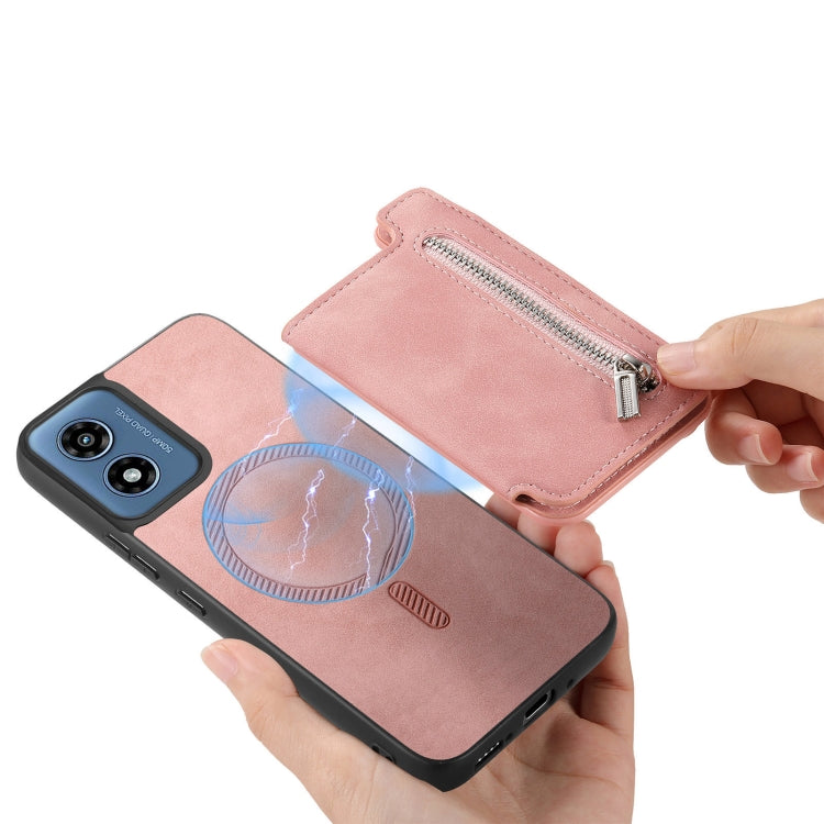 For Motorola Moto G Power 2024 5G Retro MagSafe Zipper Wallet Card Bag Back Phone Case(Pink) - Motorola Cases by PMC TechLife | Online Shopping South Africa | PMC TechLife | Buy Now Pay Later Mobicred