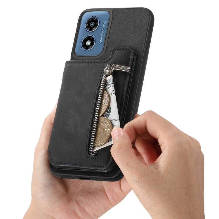 For Motorola Moto G Power 2024 5G Retro MagSafe Zipper Wallet Card Bag Back Phone Case(Black) - Motorola Cases by PMC TechLife | Online Shopping South Africa | PMC TechLife | Buy Now Pay Later Mobicred