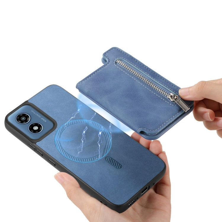 For Motorola Moto G35 Retro MagSafe Zipper Wallet Card Bag Back Phone Case(Blue) - Motorola Cases by PMC TechLife | Online Shopping South Africa | PMC TechLife | Buy Now Pay Later Mobicred