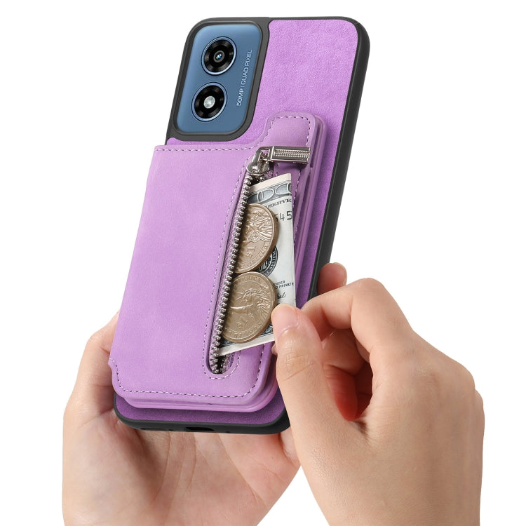For Motorola Moto G35 Retro MagSafe Zipper Wallet Card Bag Back Phone Case(Purple) - free shipping - PMC TechLife - Order now!