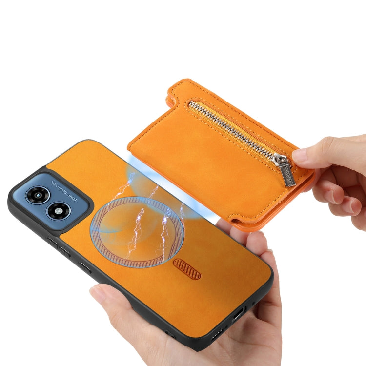 For Motorola Moto G55 Retro MagSafe Zipper Wallet Card Bag Back Phone Case(Yellow) - free shipping - PMC TechLife - Order now!