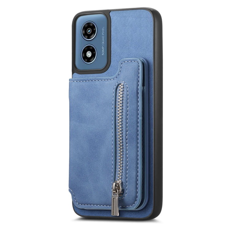 For Motorola Moto G55 Retro MagSafe Zipper Wallet Card Bag Back Phone Case(Blue) - Motorola Cases by PMC TechLife | Online Shopping South Africa | PMC TechLife | Buy Now Pay Later Mobicred