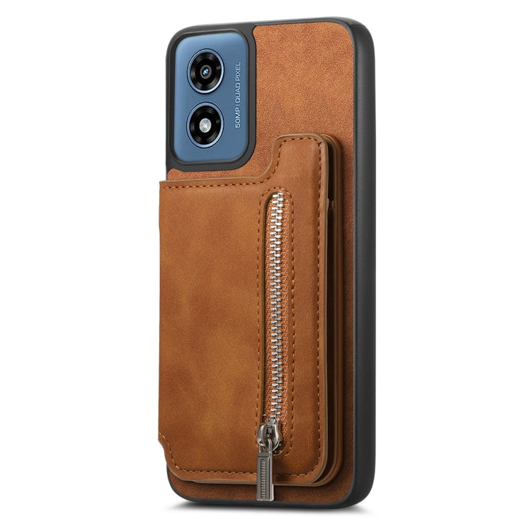 For Motorola Moto G55 Retro MagSafe Zipper Wallet Card Bag Back Phone Case(Brown) - Motorola Cases by PMC TechLife | Online Shopping South Africa | PMC TechLife | Buy Now Pay Later Mobicred
