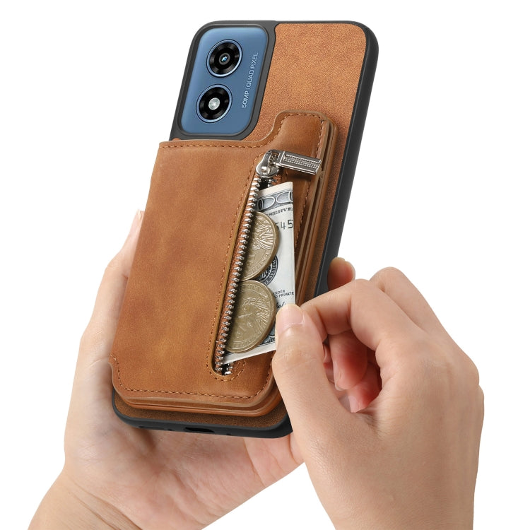 For Motorola Moto G55 Retro MagSafe Zipper Wallet Card Bag Back Phone Case(Brown) - Motorola Cases by PMC TechLife | Online Shopping South Africa | PMC TechLife | Buy Now Pay Later Mobicred