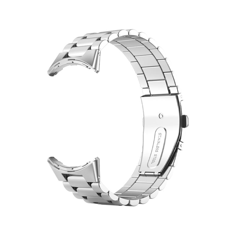 For Google Pixel Watch 3 45mm Three Beads Stainless Steel Folding Buckle Integrated Watch Band(Silver) - free shipping - PMC TechLife - Order now!
