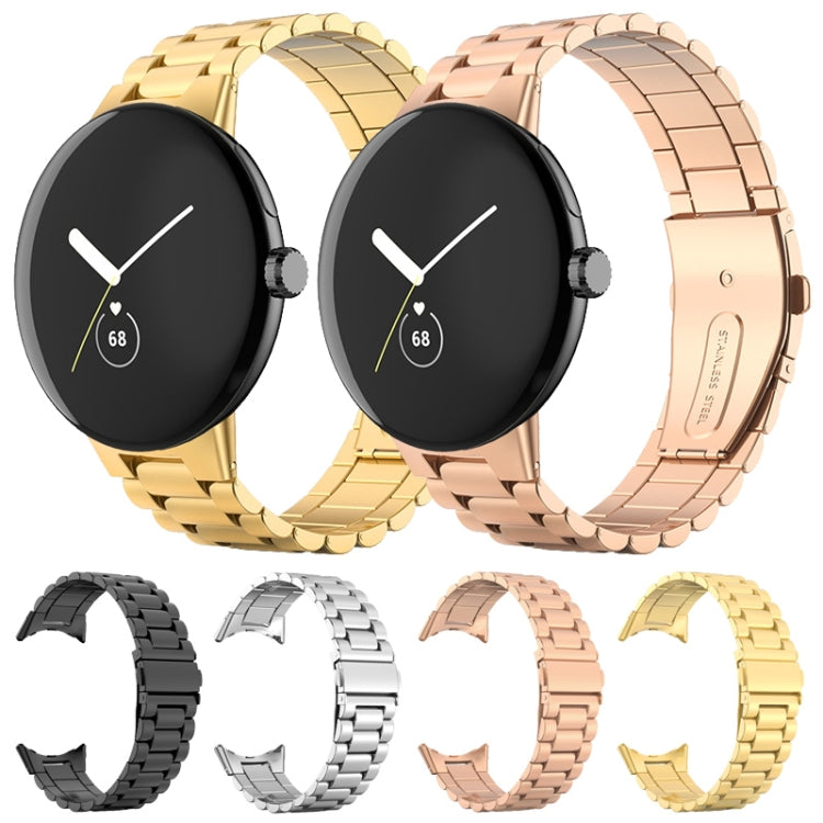 For Google Pixel Watch 3 45mm Three Beads Stainless Steel Folding Buckle Integrated Watch Band(Silver) - free shipping - PMC TechLife - Order now!