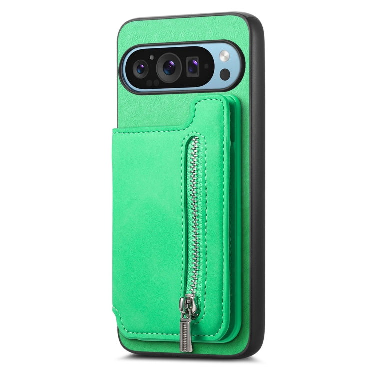 For Google Pixel 9 Pro XL Retro MagSafe Zipper Wallet Card Bag Back Phone Case(Green) - Google Cases by PMC TechLife | Online Shopping South Africa | PMC TechLife | Buy Now Pay Later Mobicred