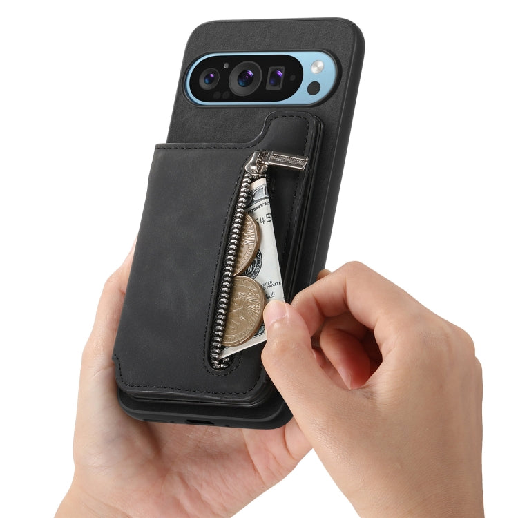 For Google Pixel 9 Pro XL Retro MagSafe Zipper Wallet Card Bag Back Phone Case(Black) - Google Cases by PMC TechLife | Online Shopping South Africa | PMC TechLife | Buy Now Pay Later Mobicred