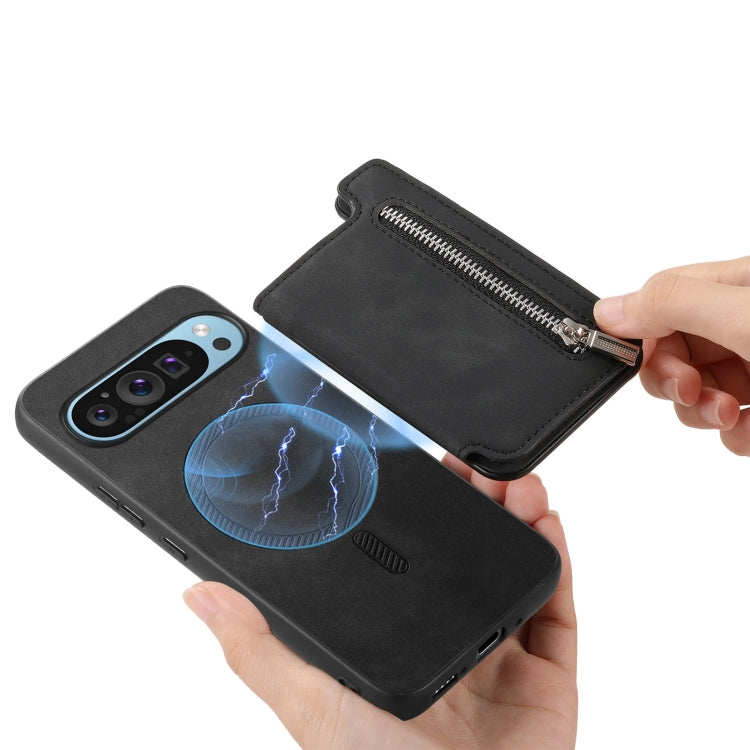 For Google Pixel 8 Pro Retro MagSafe Zipper Wallet Card Bag Back Phone Case(Black) - Google Cases by PMC TechLife | Online Shopping South Africa | PMC TechLife | Buy Now Pay Later Mobicred