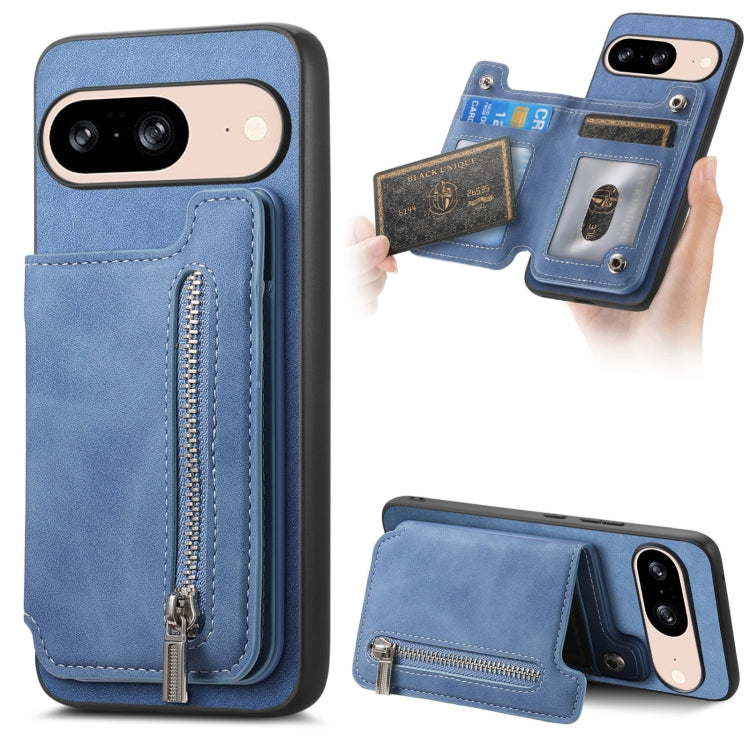 For Google Pixel 8 Retro MagSafe Zipper Wallet Card Bag Back Phone Case(Blue) - Google Cases by PMC TechLife | Online Shopping South Africa | PMC TechLife | Buy Now Pay Later Mobicred