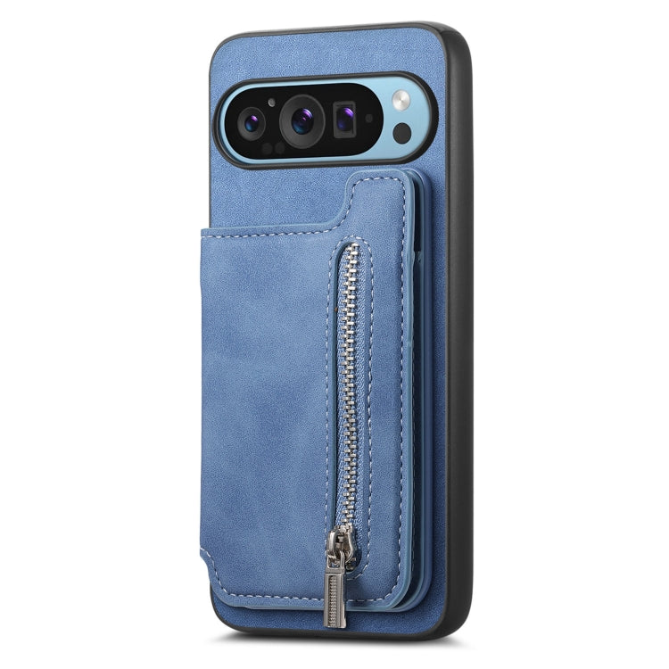 For Google Pixel 8 Retro MagSafe Zipper Wallet Card Bag Back Phone Case(Blue) - Google Cases by PMC TechLife | Online Shopping South Africa | PMC TechLife | Buy Now Pay Later Mobicred