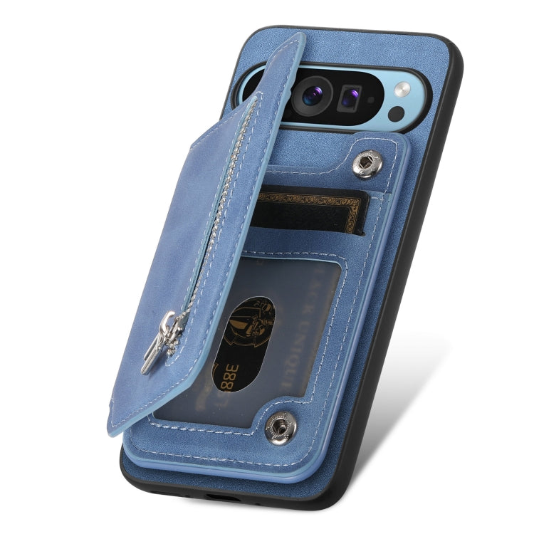 For Google Pixel 8 Retro MagSafe Zipper Wallet Card Bag Back Phone Case(Blue) - Google Cases by PMC TechLife | Online Shopping South Africa | PMC TechLife | Buy Now Pay Later Mobicred